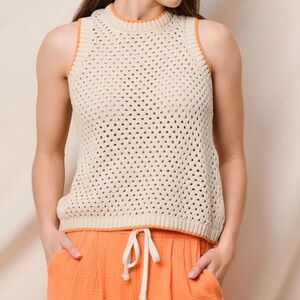 Sundry Mesh Tank Sweater in Taupe Heart Design Womens Small NWT